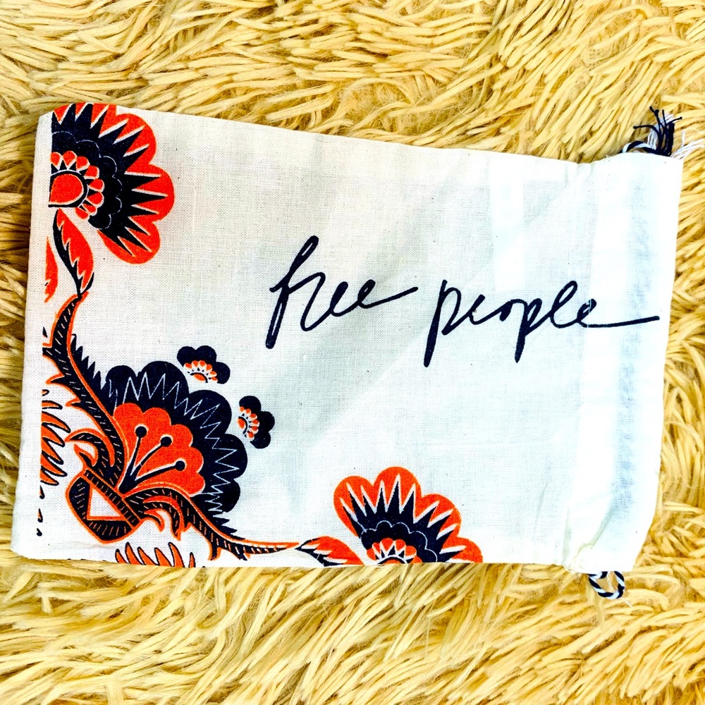 Free People beige orange Floral dust bag fabric drawstring bag